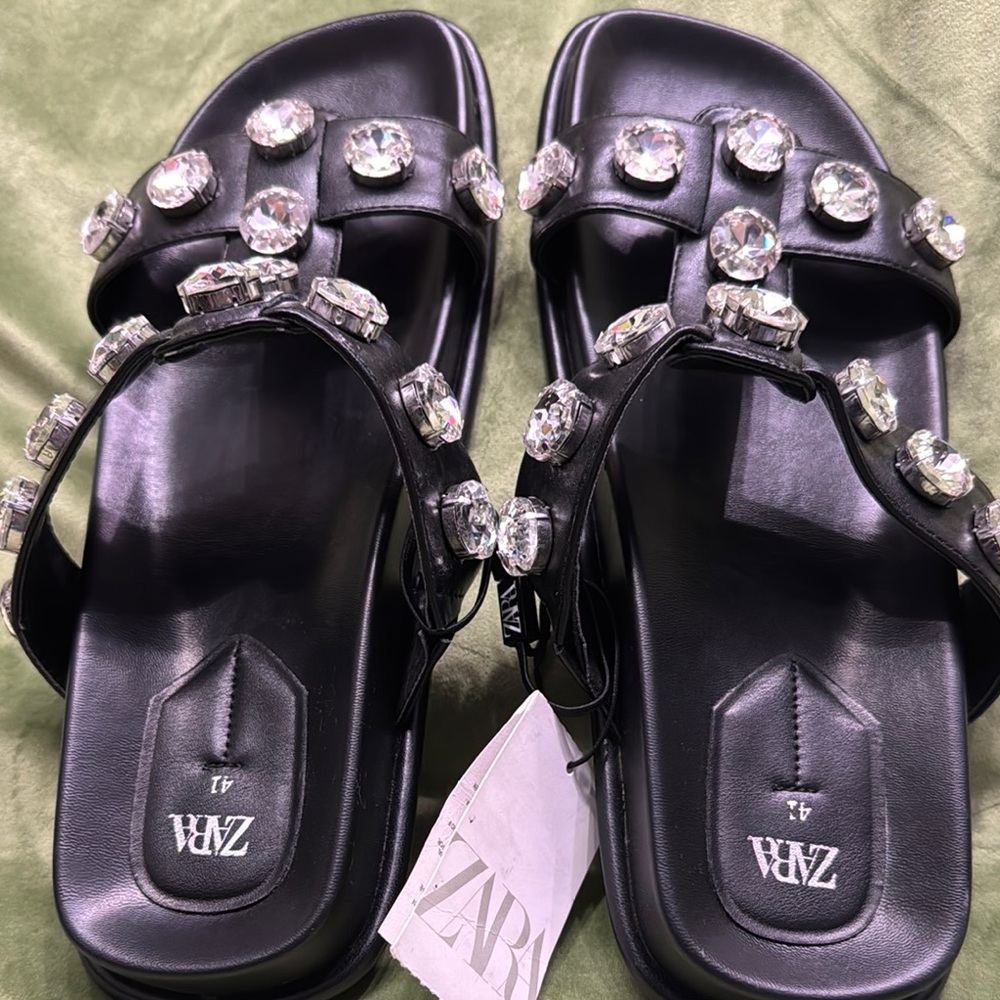 Zara Black Crystal Embellished Sandals - Picture 6 of 7